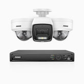H800 - 4K 4 Channel PoE Security System with 1 Bullet & 2 Dome (IK10) Cameras, Vandal-Resistant, Human & Vehicle Detection, Built-in Mic, RTSP Supported